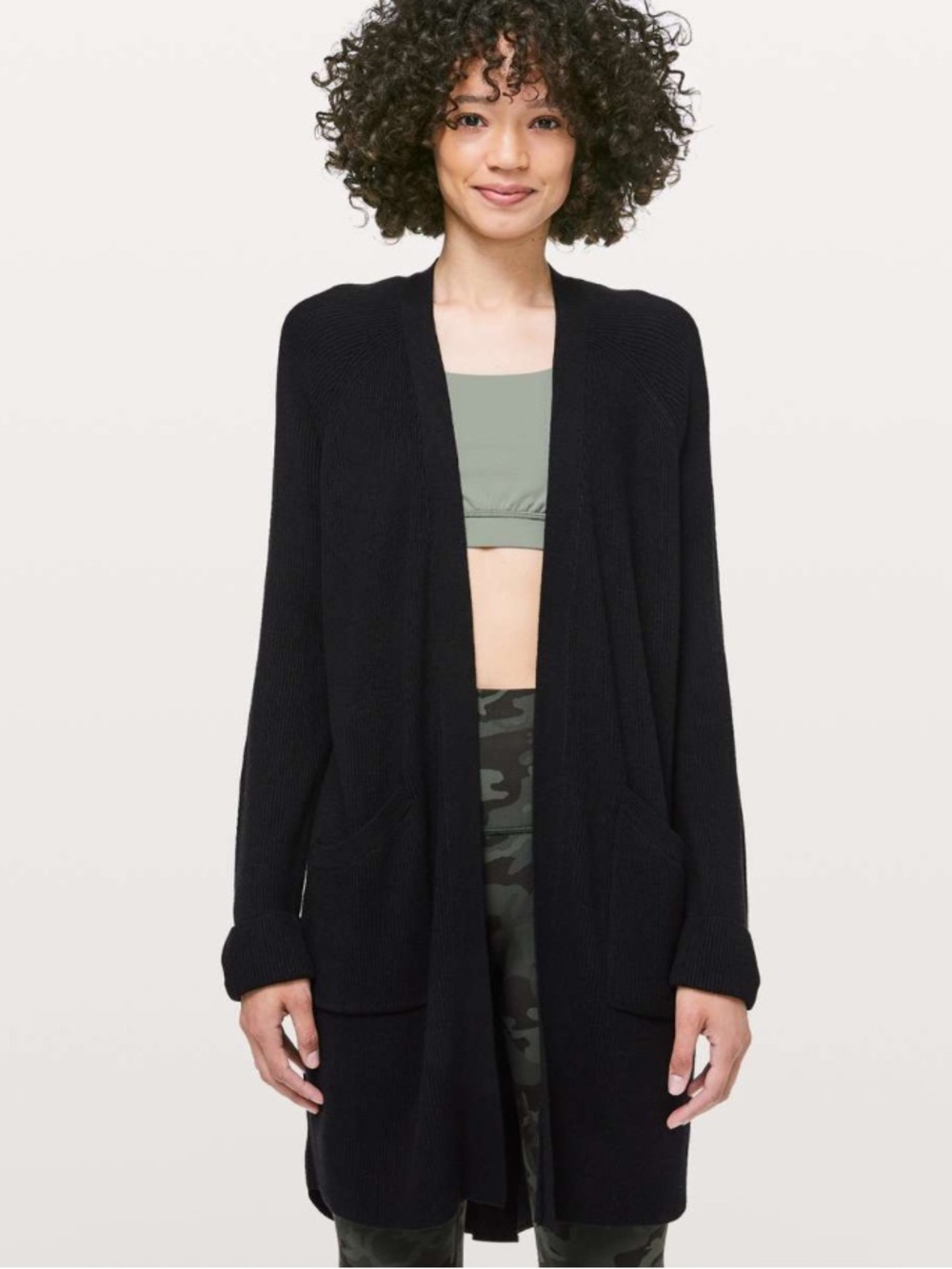 Lululemon Cashlu Knit Still At Ease Wrap In Black Cardigan Sweater LW3BQOS